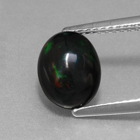 Opale nero naturale multicolore da 1,27 ct, taglio ovale, opaco