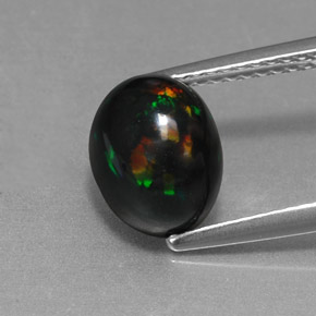 Opale nero naturale multicolore da 1,58 ct, taglio ovale, opaco