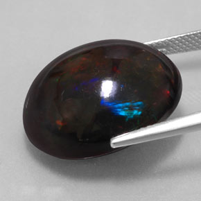 Opale nero naturale multicolore da 17,67 ct, taglio ovale, opaco