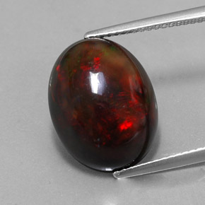 Opale nero naturale multicolore da 6,26 ct, taglio ovale, opaco