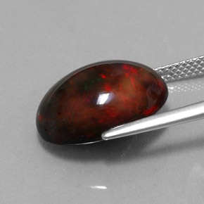 Opale nero naturale multicolore da 6,26 ct, taglio ovale, opaco
