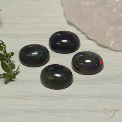 5.55ctw Naturale Multicolore Opale nero, Ovale, Traslucido