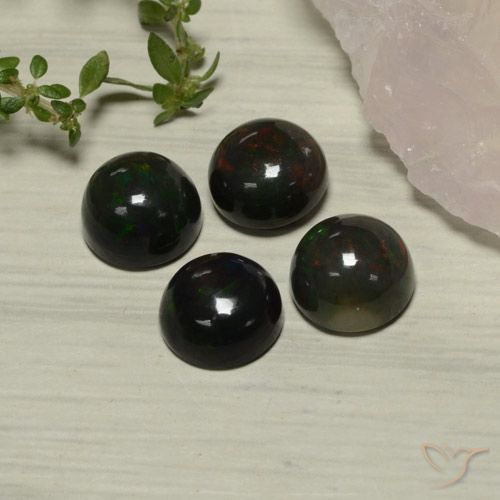 6.38ctw Naturale Multicolore Opale nero, Rotondo, Traslucido