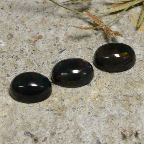 2.84ctw Naturale Multicolore Opale nero, Ovale, Traslucido