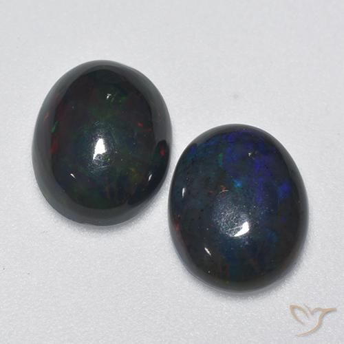 1.70ctw Naturale Multicolore Opale nero, Ovale, Traslucido