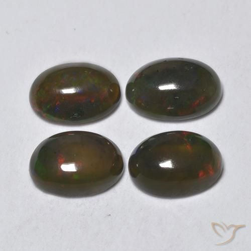 1.32ctw Naturale Multicolore Opale nero, Ovale, Traslucido
