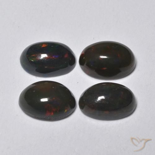 1.26ctw Naturale Multicolore Opale nero, Ovale, Traslucido