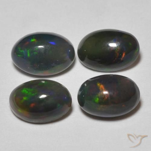 1.10ctw Naturale Multicolore Opale nero, Ovale, Traslucido