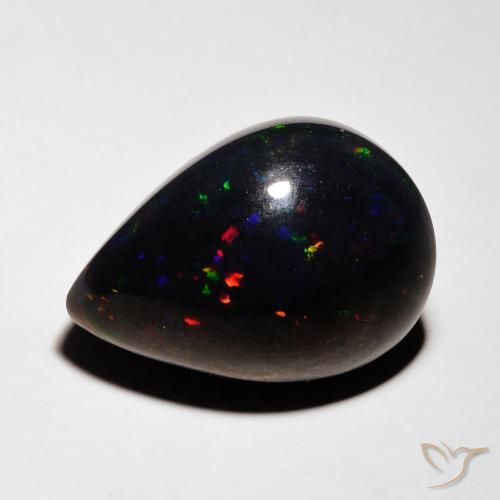 5.36ct Naturale Multicolore Opale nero, Forma a pera, Opaco