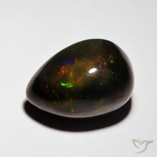 5.08ct Naturale Multicolore Opale nero, Forma a pera, Traslucido