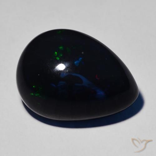 8.39ct Naturale Multicolore Opale nero, Forma a pera, Opaco