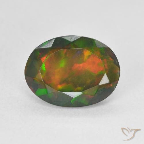 Opale nero naturale multicolore da 1,80 ct, taglio ovale, traslucido