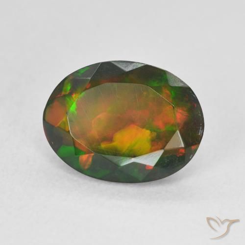 Opale nero naturale multicolore da 1,80 ct, taglio ovale, traslucido