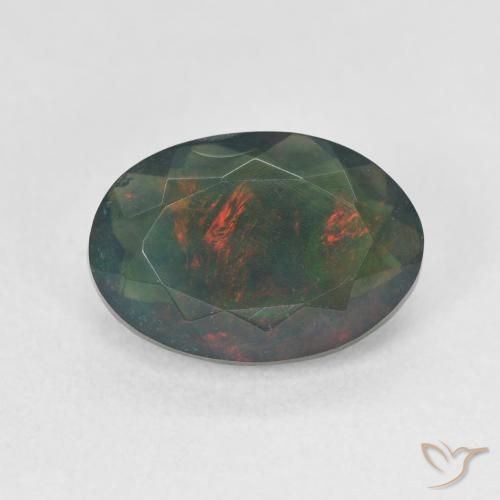 1.77ct Naturale Multicolore Opale nero, Ovale, Traslucido