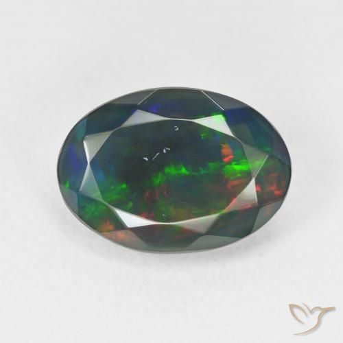 2.94ct Naturale Multicolore Opale nero, Ovale, Traslucido