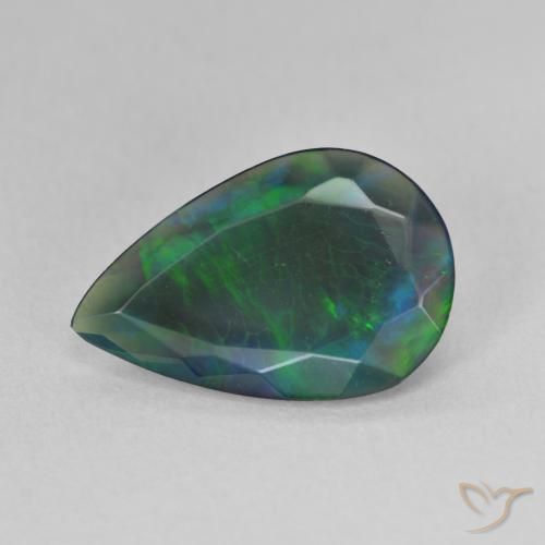 Opale nero naturale multicolore da 2,01 ct, taglio a pera, traslucido