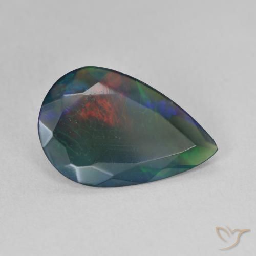 Opale nero naturale multicolore da 2,01 ct, taglio a pera, traslucido