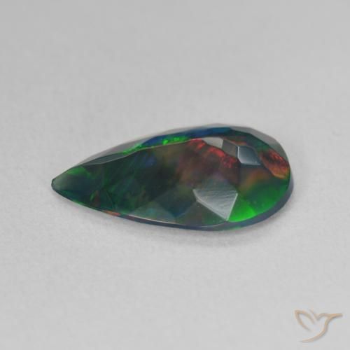 Opale nero naturale multicolore da 2,01 ct, taglio a pera, traslucido