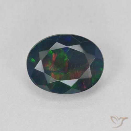 1.35ct Naturale Multicolore Opale nero, Ovale, Traslucido