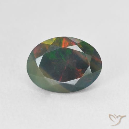 1.09ct Naturale Multicolore Opale nero, Ovale, Traslucido