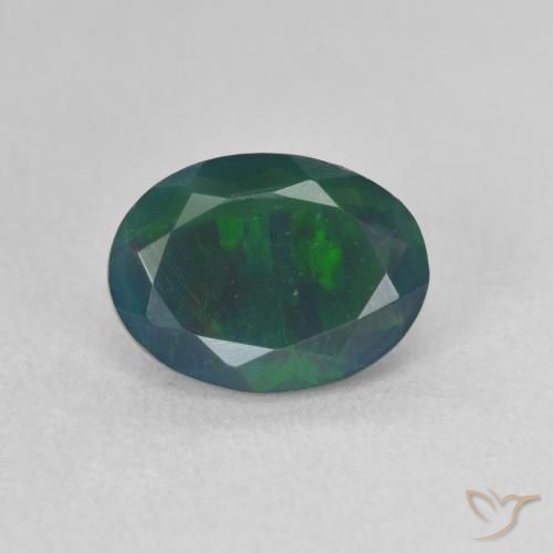 1.31ct Naturale Multicolore Opale nero, Ovale, Traslucido