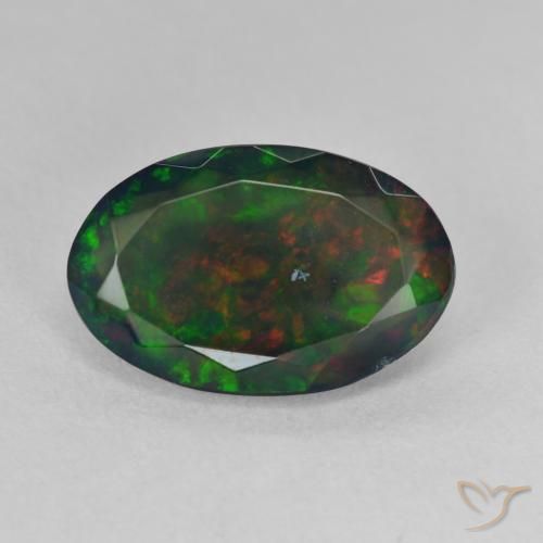 2.42ct Naturale Multicolore Opale nero, Ovale, Traslucido