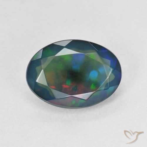 1.90ct Naturale Multicolore Opale nero, Ovale, Traslucido