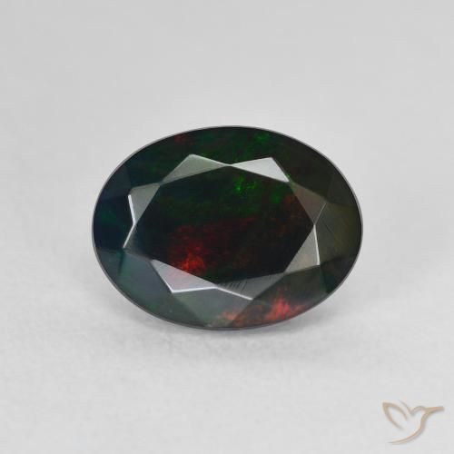 1.30ct Naturale Multicolore Opale nero, Ovale, Traslucido