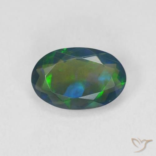 1.05ct Naturale Multicolore Opale nero, Ovale, Traslucido