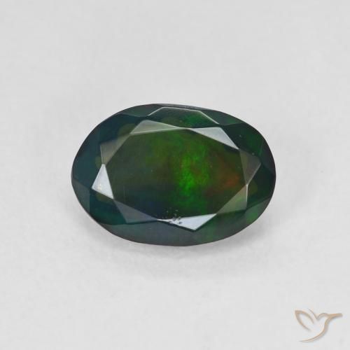 1.22ct Naturale Multicolore Opale nero, Ovale, Traslucido
