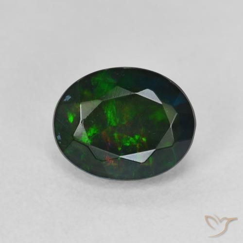 1.39ct Naturale Multicolore Opale nero, Ovale, Traslucido