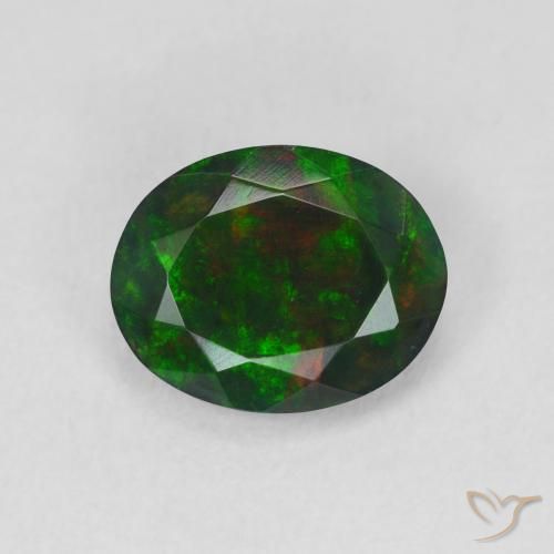 1.25ct Naturale Multicolore Opale nero, Ovale, Traslucido