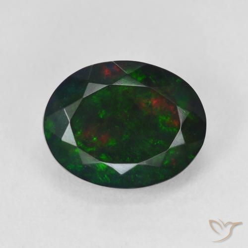 2.93ct Naturale Multicolore Opale nero, Ovale, Traslucido