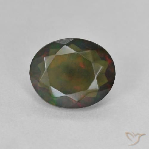 1.24ct Naturale Multicolore Opale nero, Ovale, Traslucido