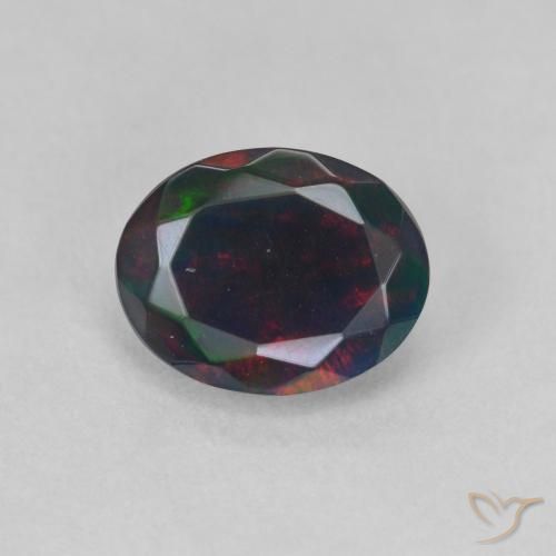 1.09ct Naturale Multicolore Opale nero, Ovale, Traslucido