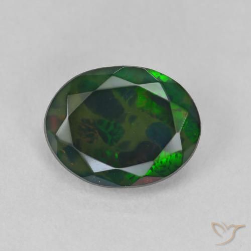 1.42ct Naturale Multicolore Opale nero, Ovale, Traslucido