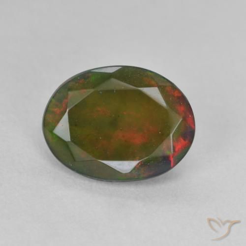 1.24ct Naturale Multicolore Opale nero, Ovale, Traslucido