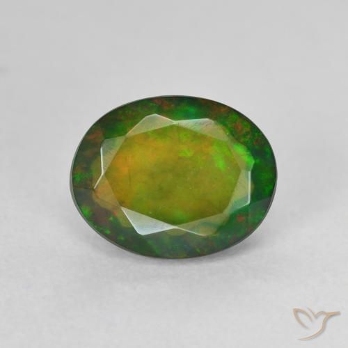 1.38ct Naturale Multicolore Opale nero, Ovale, Traslucido