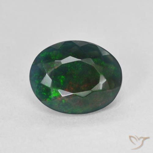 1.54ct Naturale Multicolore Opale nero, Ovale, Traslucido