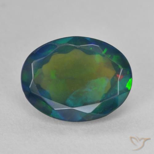2.30ct Naturale Multicolore Opale nero, Ovale, Traslucido