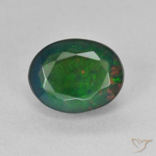 1.43ct Naturale Multicolore Opale nero, Ovale, Traslucido