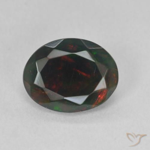 1.19ct Naturale Multicolore Opale nero, Ovale, Traslucido