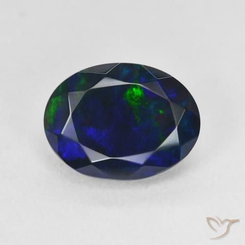 2.18ct Naturale Multicolore Opale nero, Ovale, Traslucido