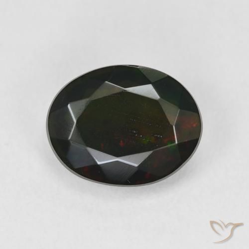 1.69ct Naturale Multicolore Opale nero, Ovale, Traslucido