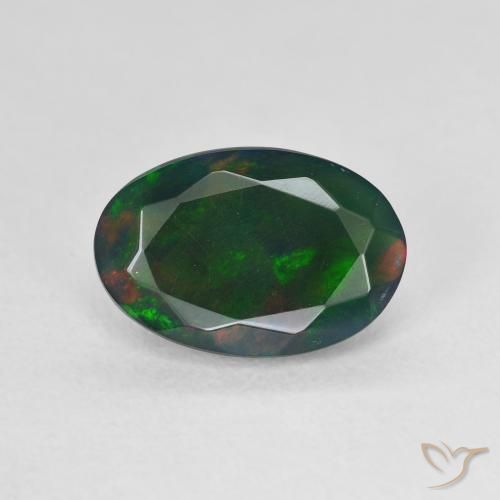 1.66ct Naturale Multicolore Opale nero, Ovale, Traslucido