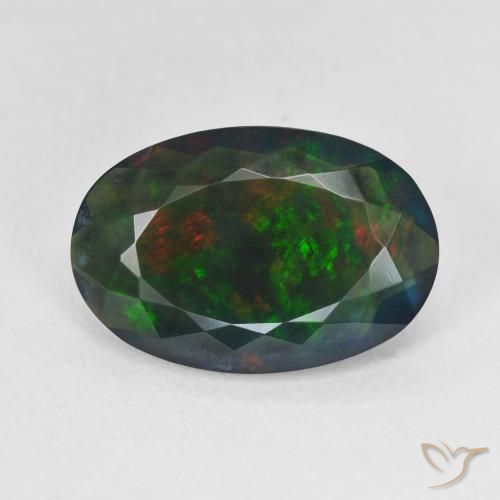 3.76ct Naturale Multicolore Opale nero, Ovale, Traslucido