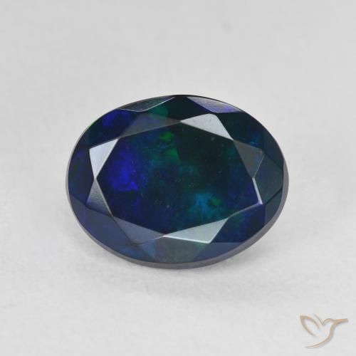 1.66ct Naturale Multicolore Opale nero, Ovale, Traslucido