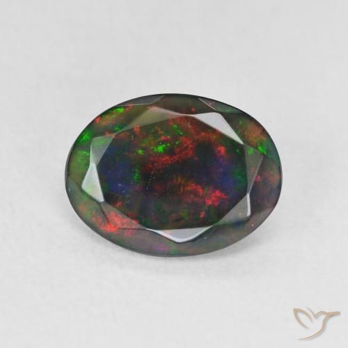 1.16ct Naturale Multicolore Opale nero, Ovale, Traslucido