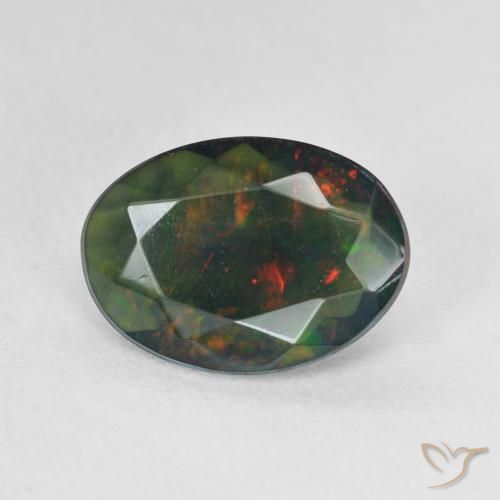 1.74ct Naturale Multicolore Opale nero, Ovale, Traslucido