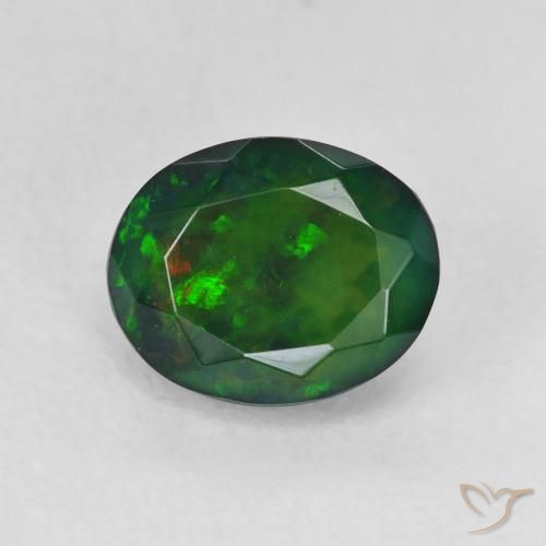 1.38ct Naturale Multicolore Opale nero, Ovale, Traslucido